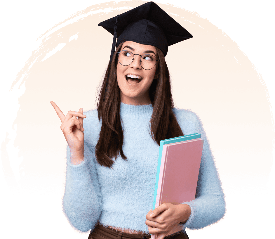 Smiling graduate student holding books